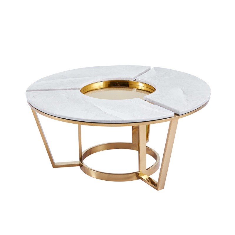 Round Gold Metal with White Faux Marble Top Coffee Table 100cm