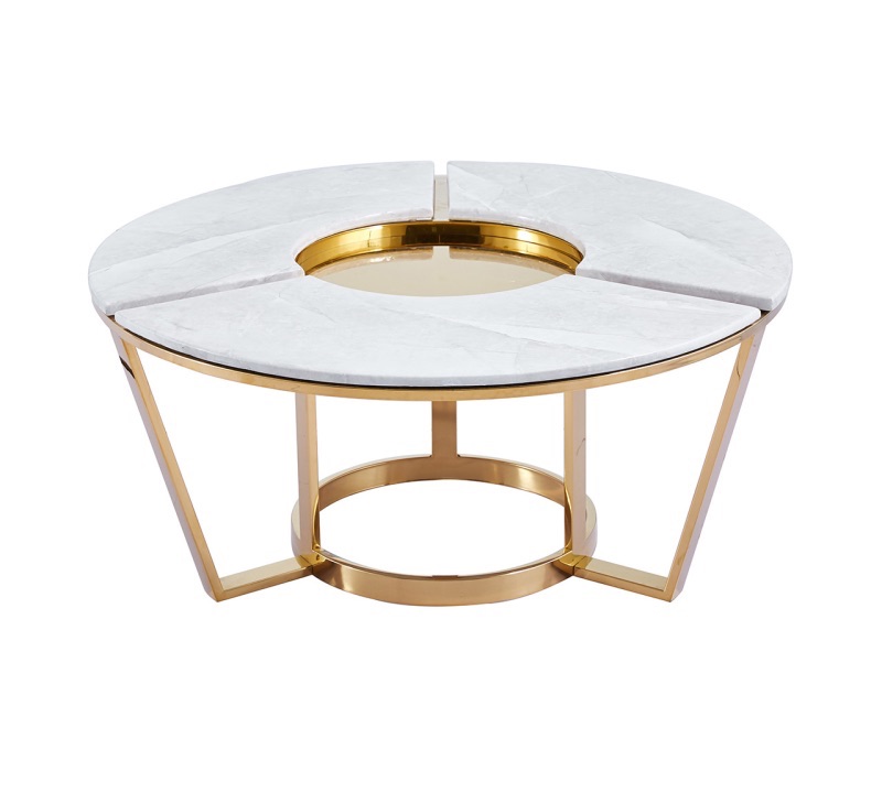 Round Gold Metal with White Faux Marble Top Coffee Table 100cm