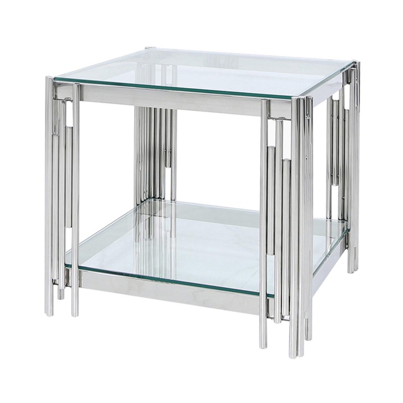 Cohen Steel Tubes and Clear Glass End Table