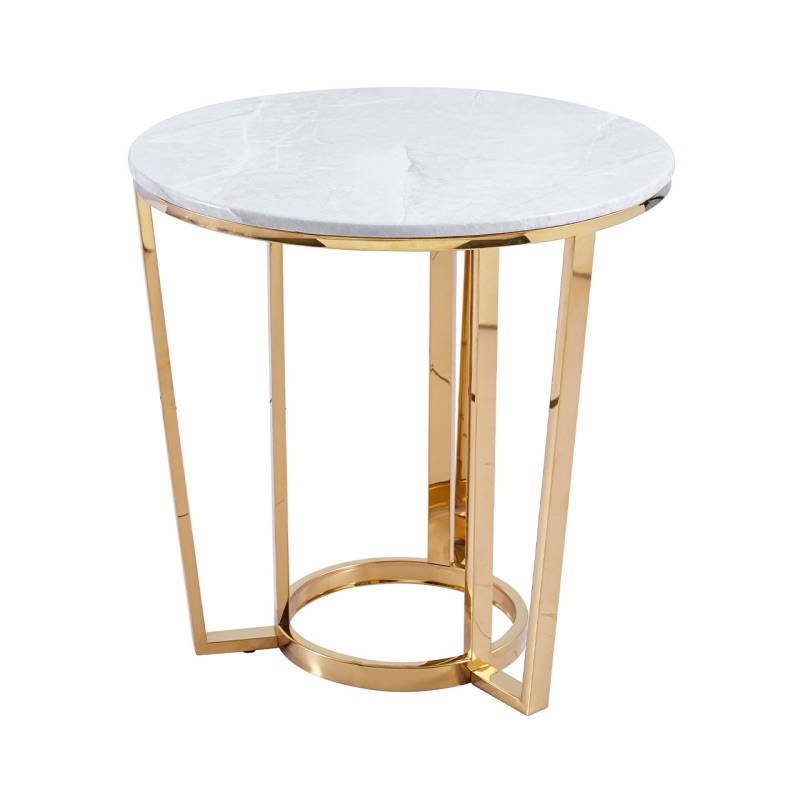 Round Gold with White Faux Marble Top End Table 60cm