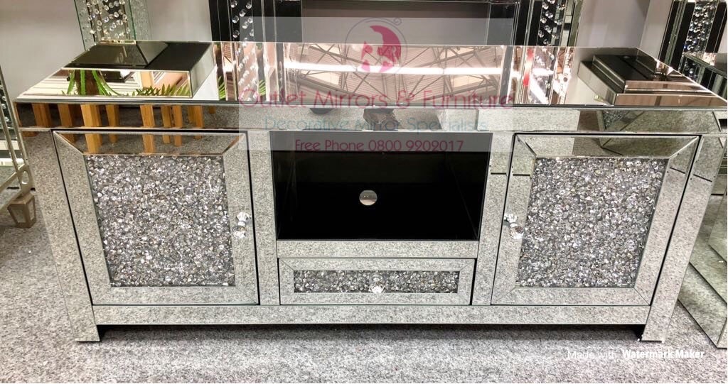 * Diamond Crush Sparkle Mirrored TV Entertainment Unit 120cm in stock