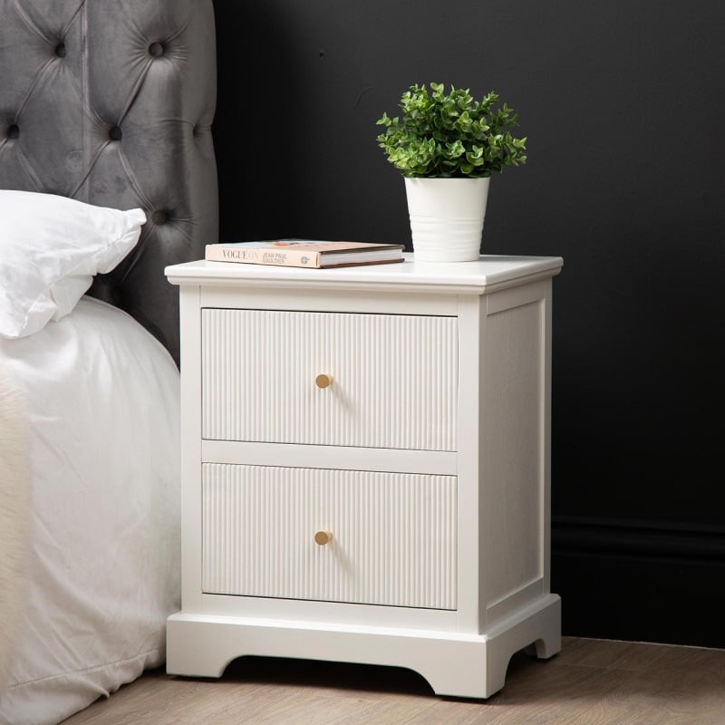 Lindon 2 Drawer Bedside Cabinet White with Gold Handles