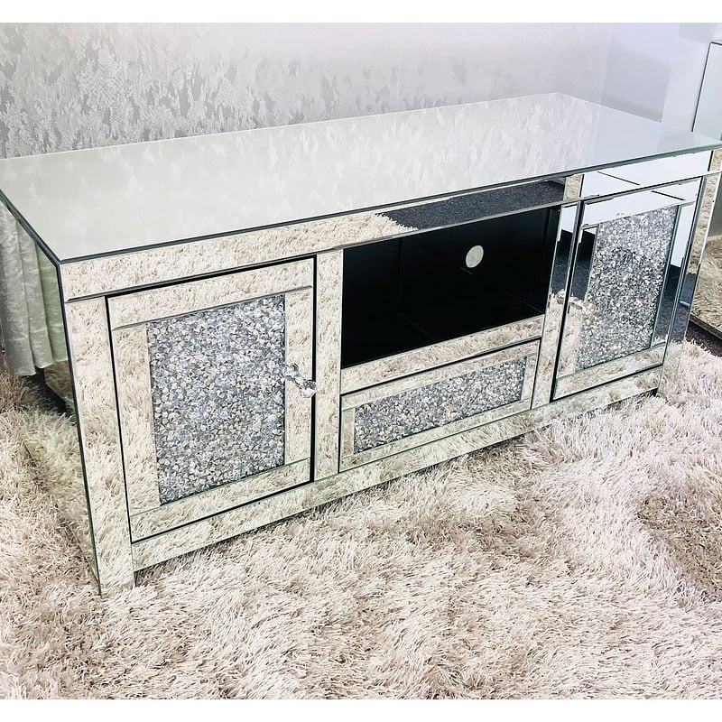 * Diamond Crush Sparkle Mirrored TV Entertainment Unit 120cm in stock