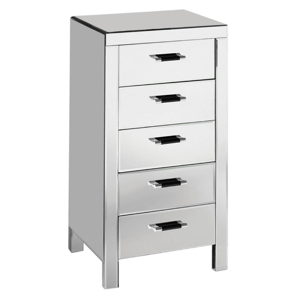 Mirrored 5 Draw Tallboy Chest 100cm high