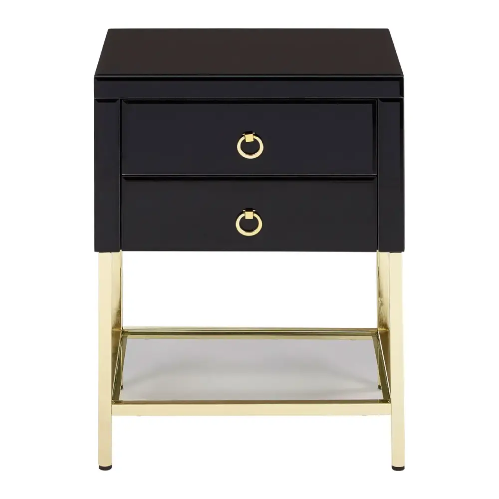 Kensington Townhouse Black and Gold 2 draw Side Table