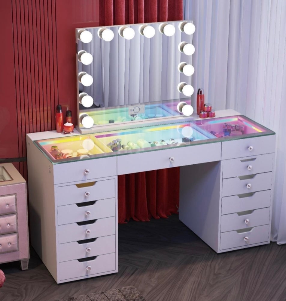 #* 13 Draw Vanity Desk 13  Draw built in RGB multi colour Led lights & USB port - Special offer limited stock