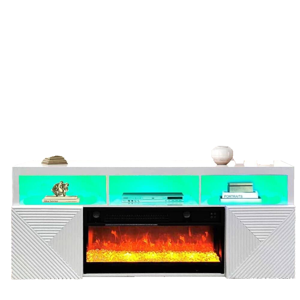 special offer price  -White wood Sideboard 140cm - 2 Door  with electric multi colour fire and mood lighting alcoves