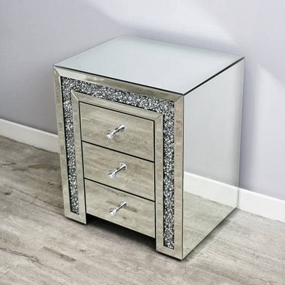 * New Diamond Crush Sparkle Crystal Mirrored 3 draw Chest