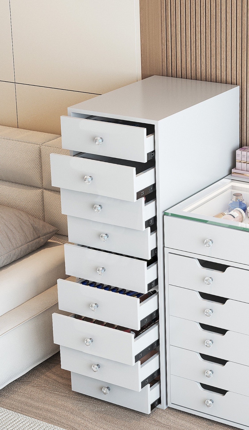 # *  Toulouse 9 draw Tallboy Chest in White 116cm high