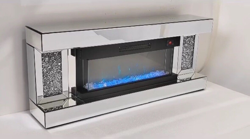 # Diamond Crush Sparkle Wall Mounted Mirrored Fire Surround with Multi colour Changing Flame IN STOCK