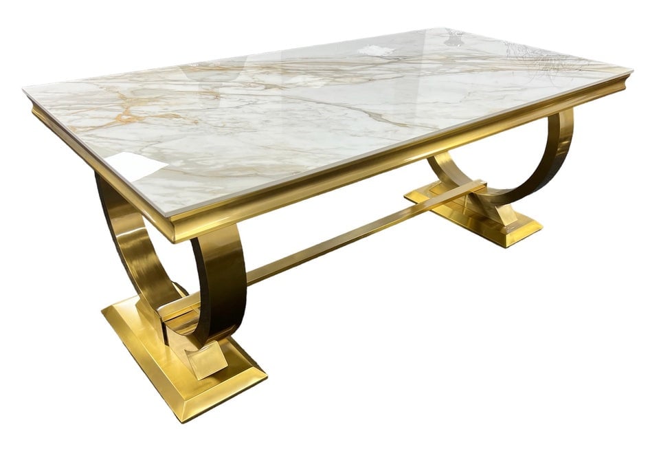 Chelsea Ceramic Marble Dining Table in Kata Gold  1.8m