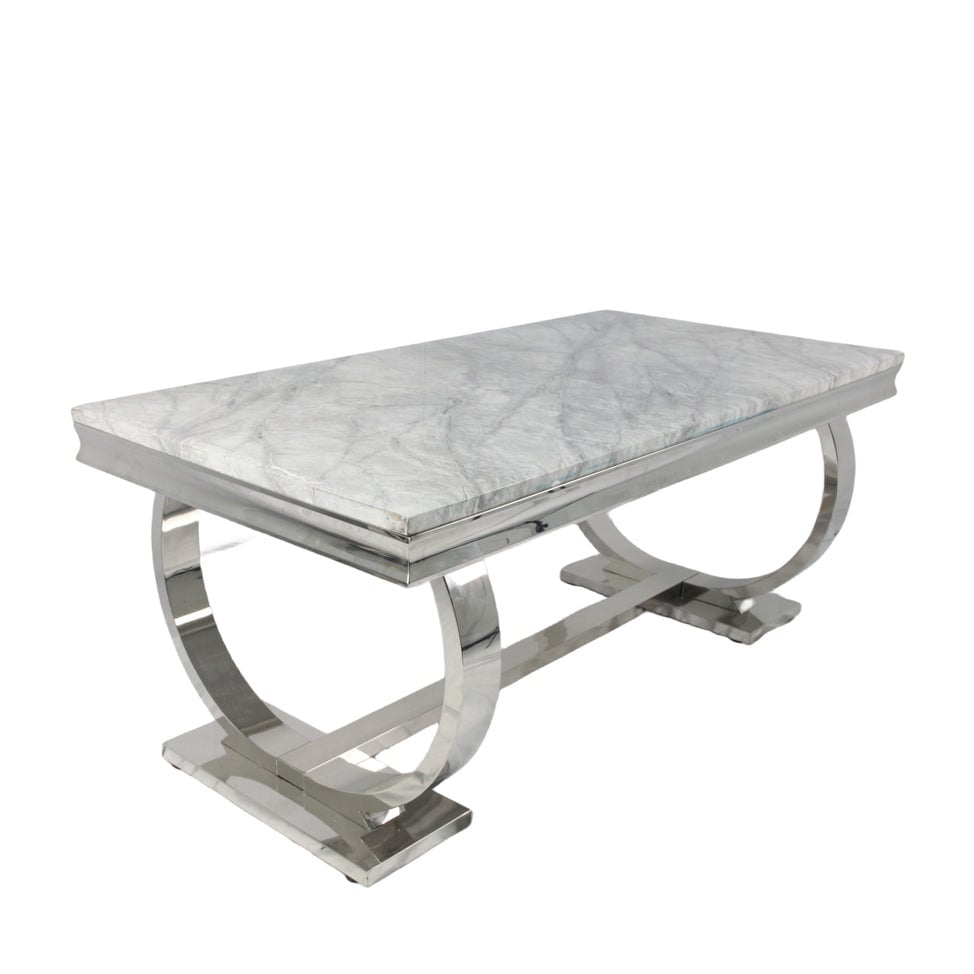 Chelsea Grey Ceramic Marble Dining Table with silver base 1.8m