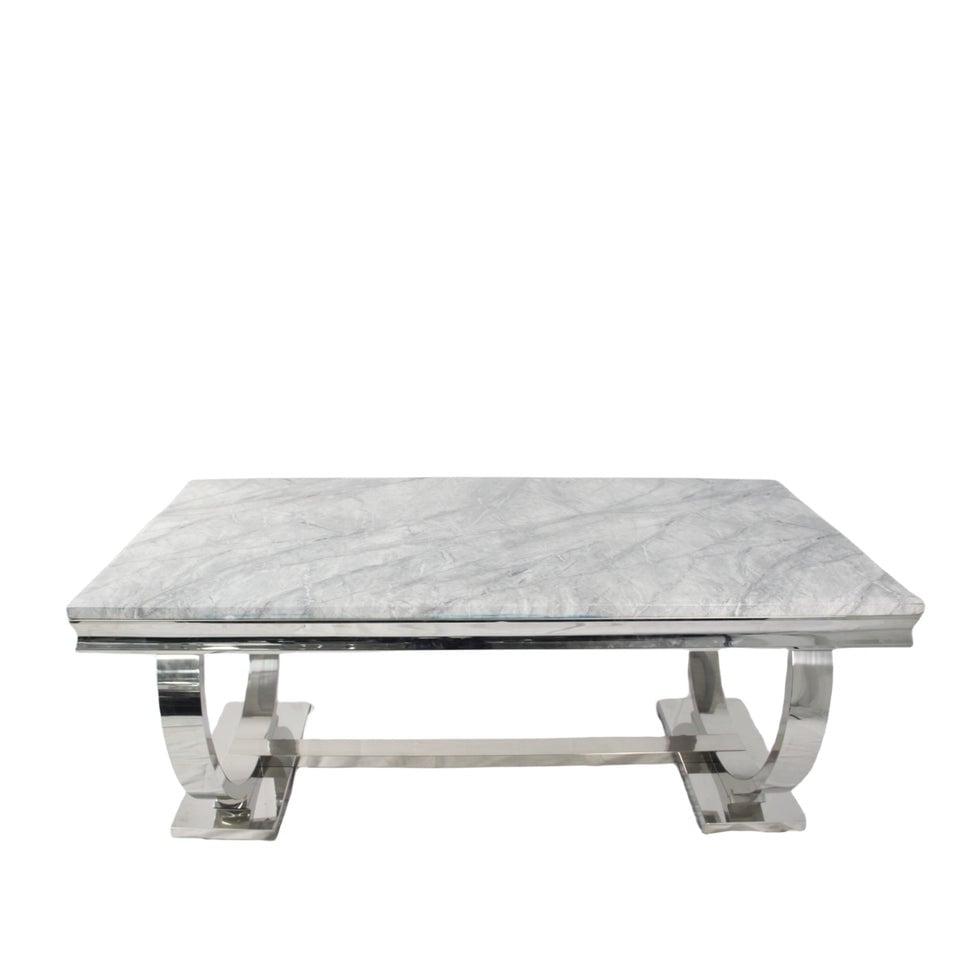 Chelsea Grey Ceramic Marble Dining Table with silver base 1.8m