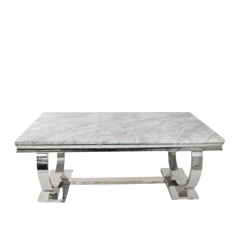 Chelsea Grey Ceramic Marble Dining Table with silver base 1.5m