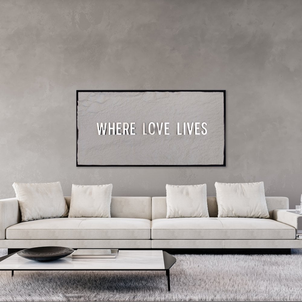 WHERE LOVE LIVES - SILVER 3D TEXT ON ALABASTER