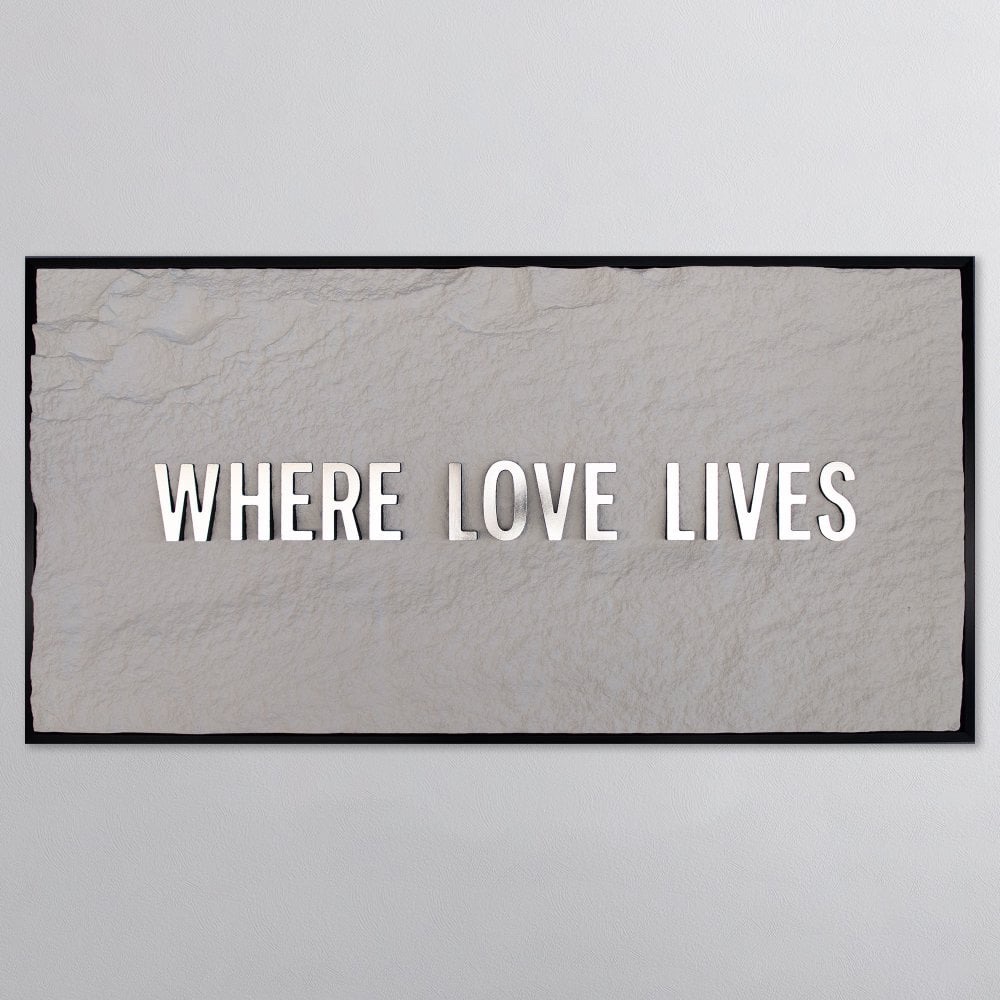 WHERE LOVE LIVES - SILVER 3D TEXT ON ALABASTER