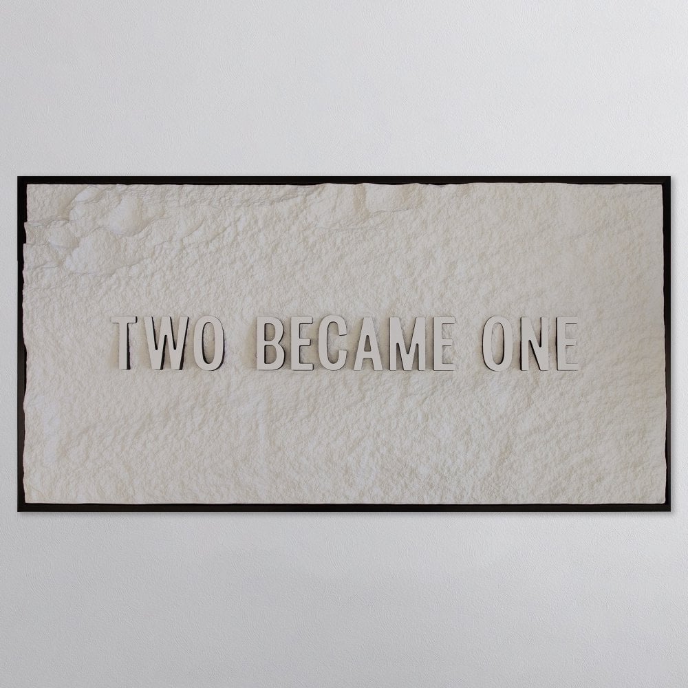 TWO BECAME ONE - WHITE 3D TEXT ON ALABASTER