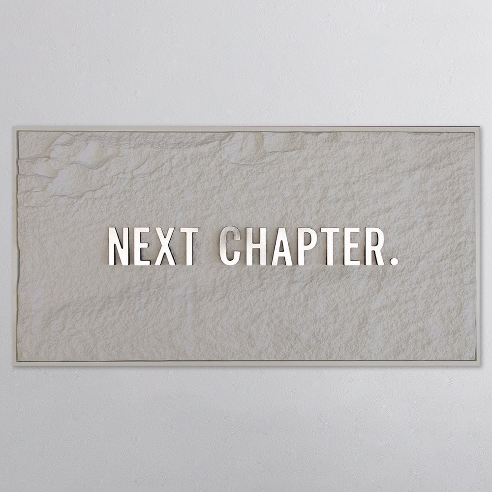 NEXT CHAPTER - SILVER 3D TEXT ON ALABASTER