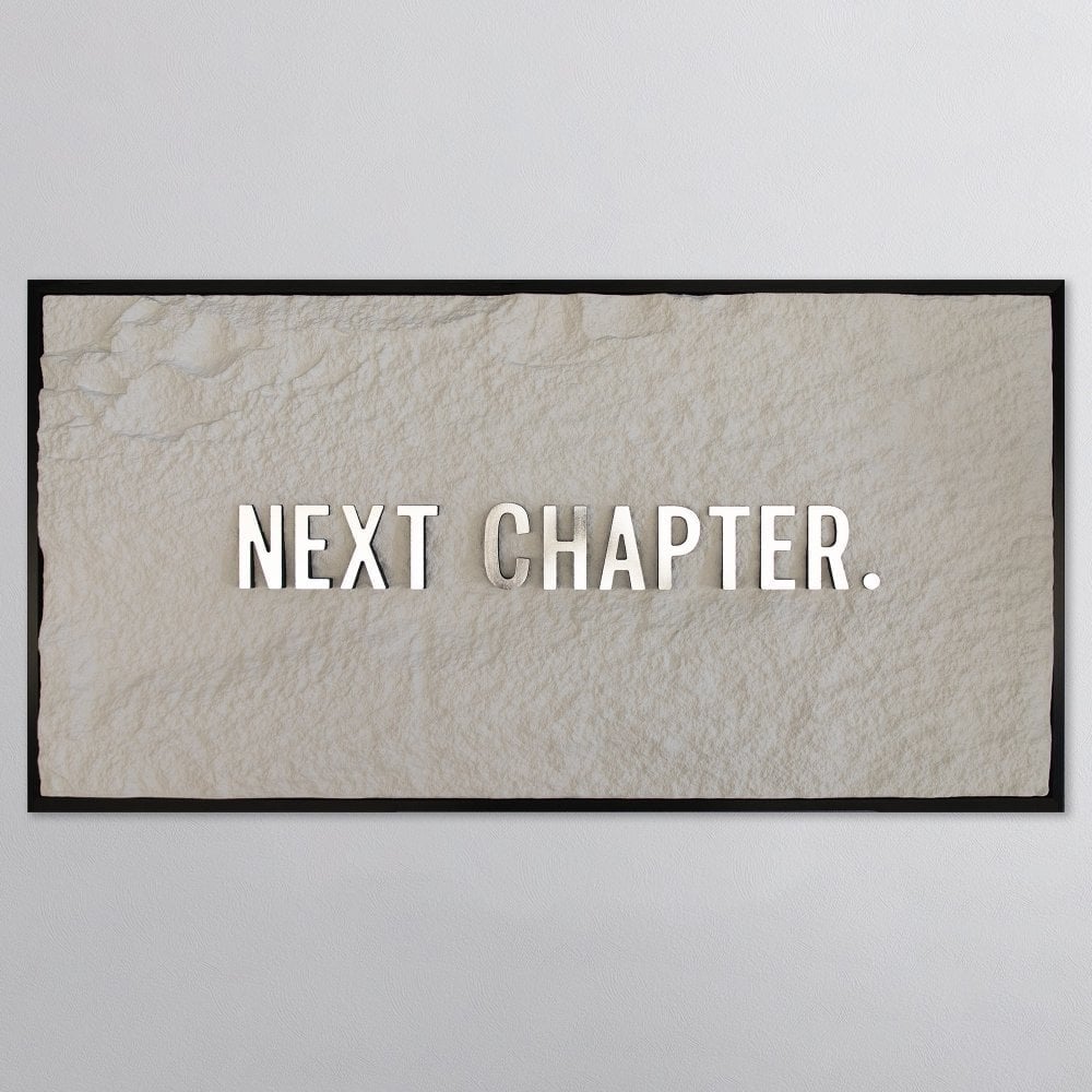 NEXT CHAPTER - SILVER 3D TEXT ON ALABASTER