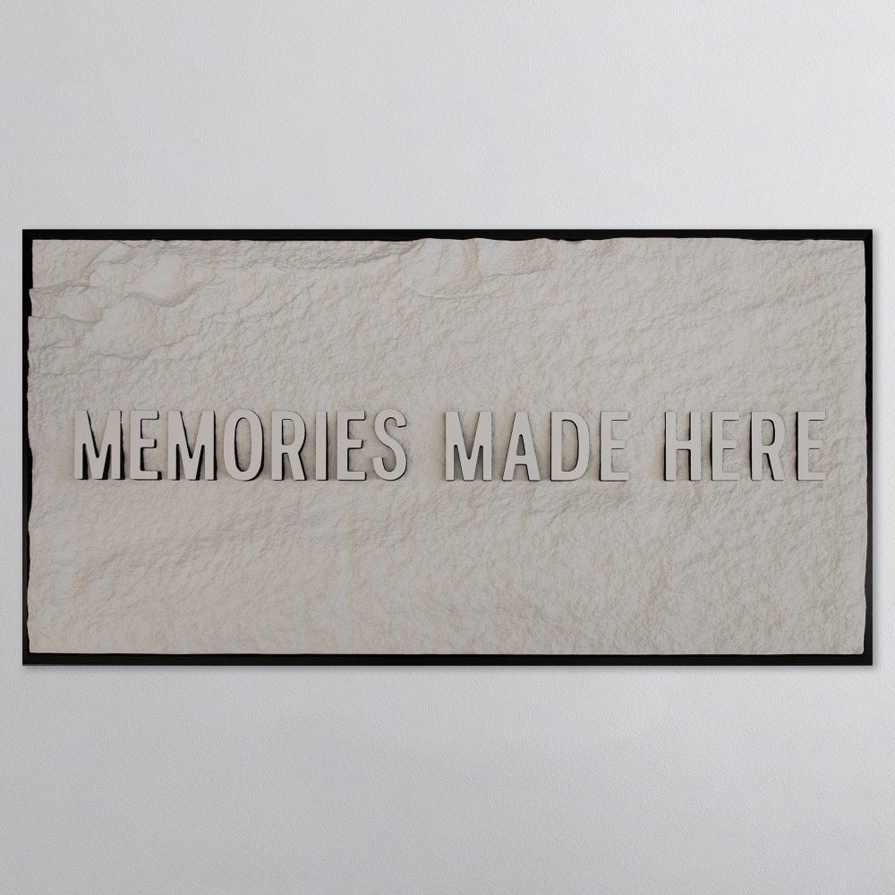 MEMORIES MADE HERE - WHITE 3D TEXT ON ALABASTER