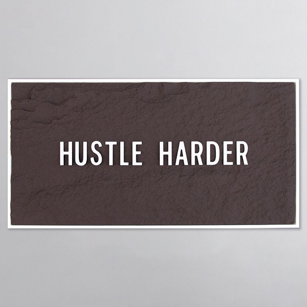 HUSTLE HARDER - WHITE 3D TEXT ON ESPRESSO