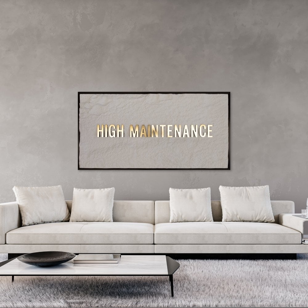 HIGH MAINTENANCE - GOLD 3D TEXT ON ALABASTER