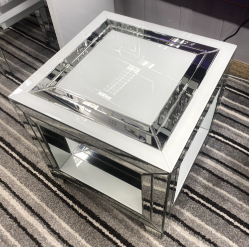 Bianco White & Mirrored Square Lamp Table - in stock