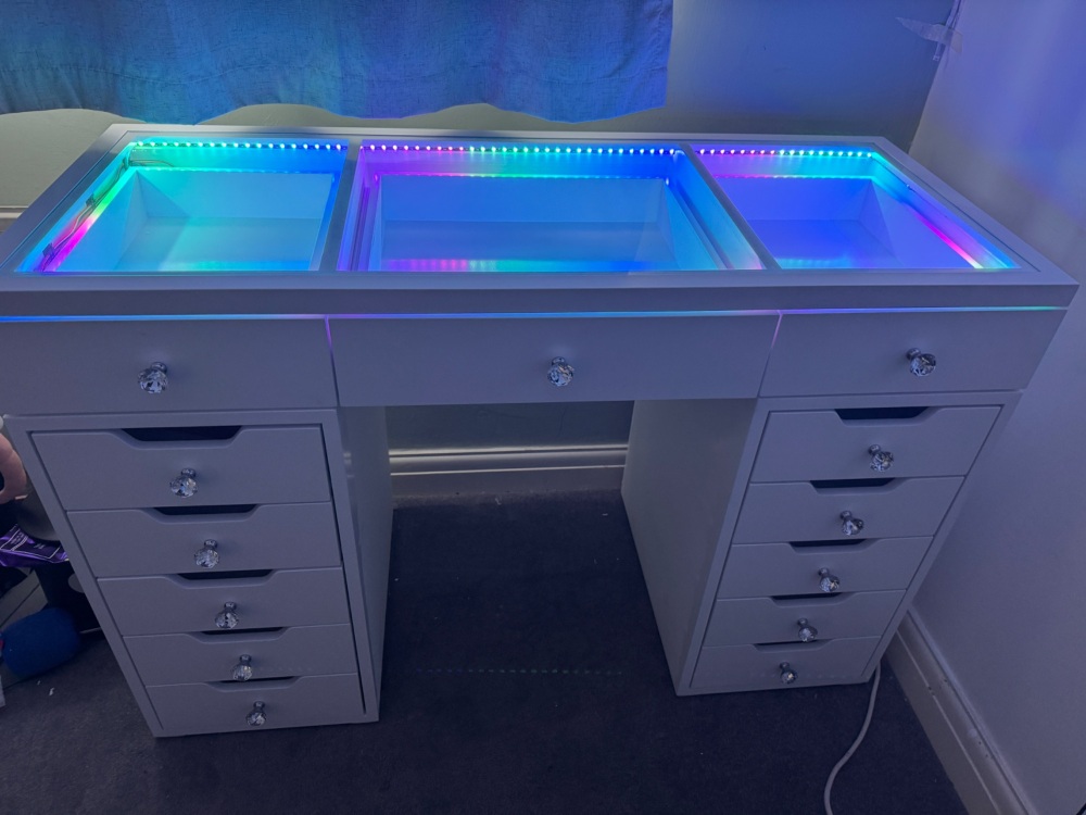 # * 13 Draw Vanity Desk with built in RGB multi colour Led lights & USB port - in stock