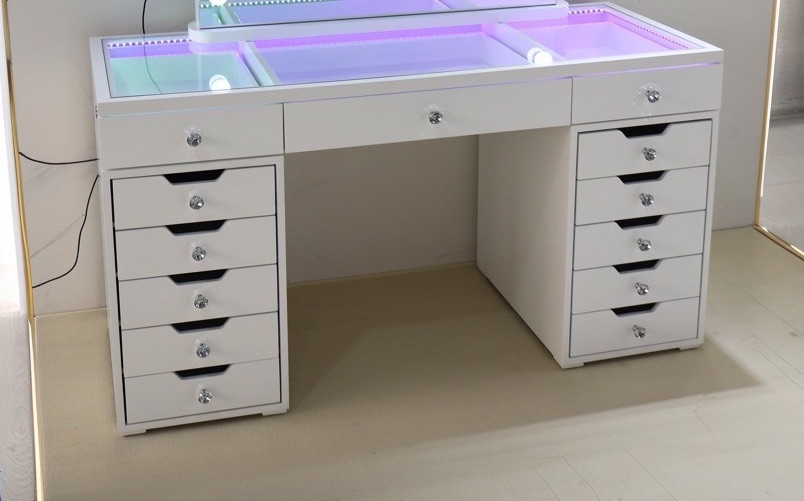 # * 13 Draw Vanity Desk 150cm with built in RGB multi colour Led lights