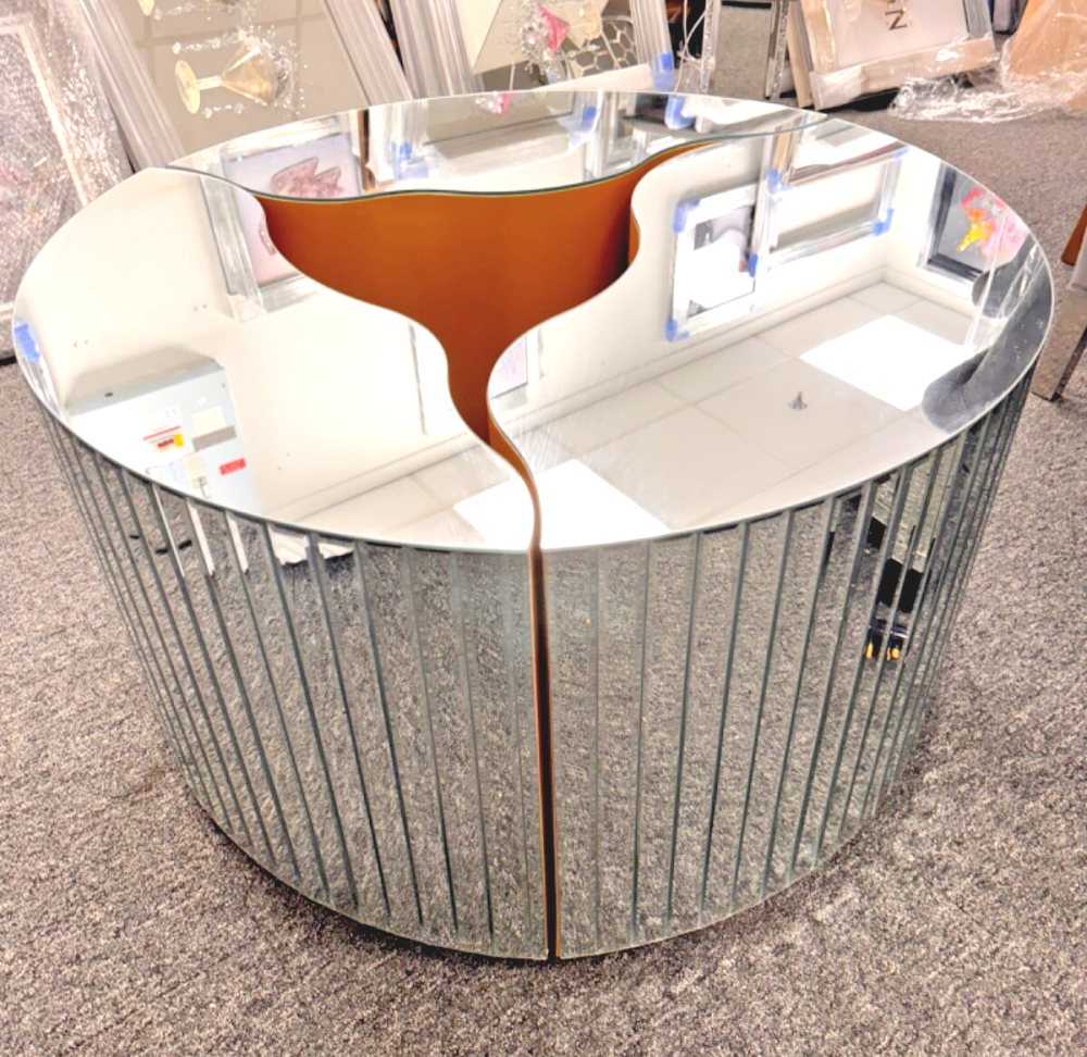 Sectional Round Silver Mirrored  Coffee Table 86cm Dia