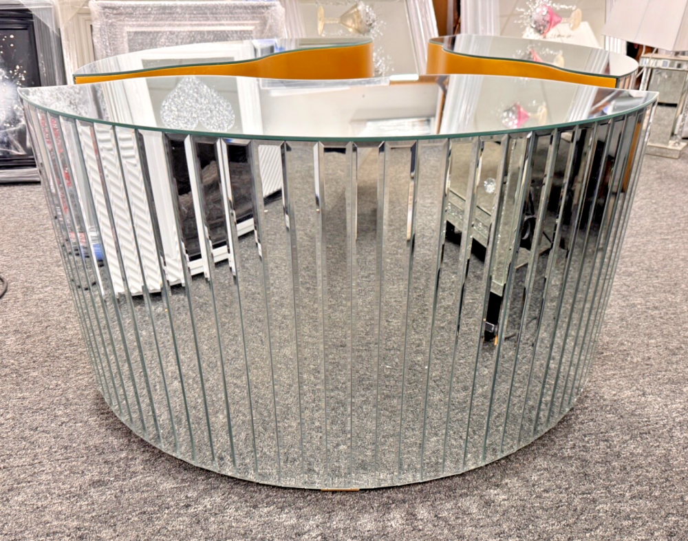 Sectional Round Silver Mirrored  Coffee Table 86cm Dia
