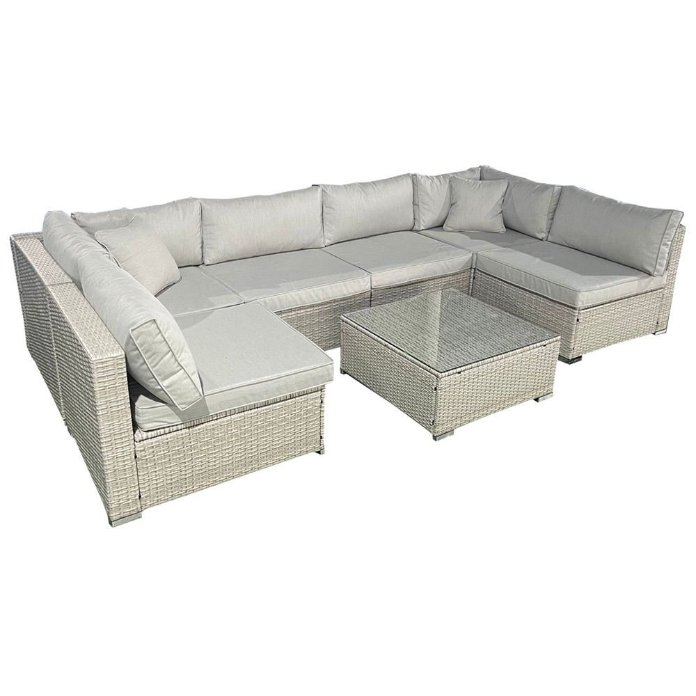 Beige Rattan Garden Corner Sofa set with Coffee Table