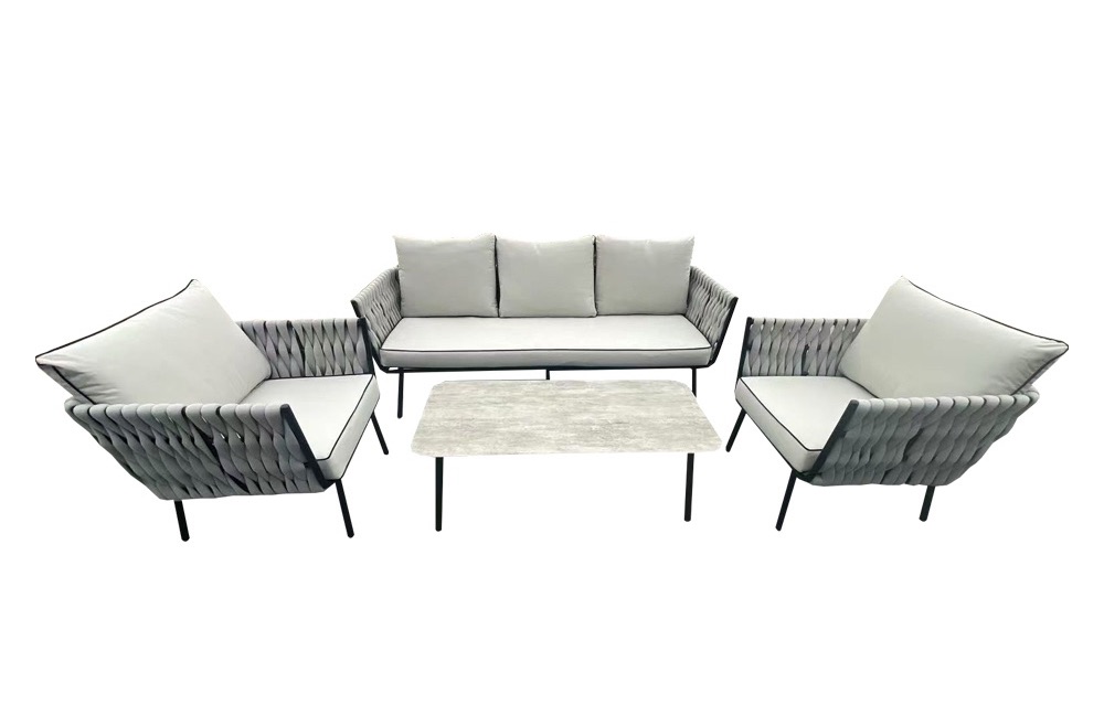 Grey Weave Garden Corner Group with Benches & Coffee Table