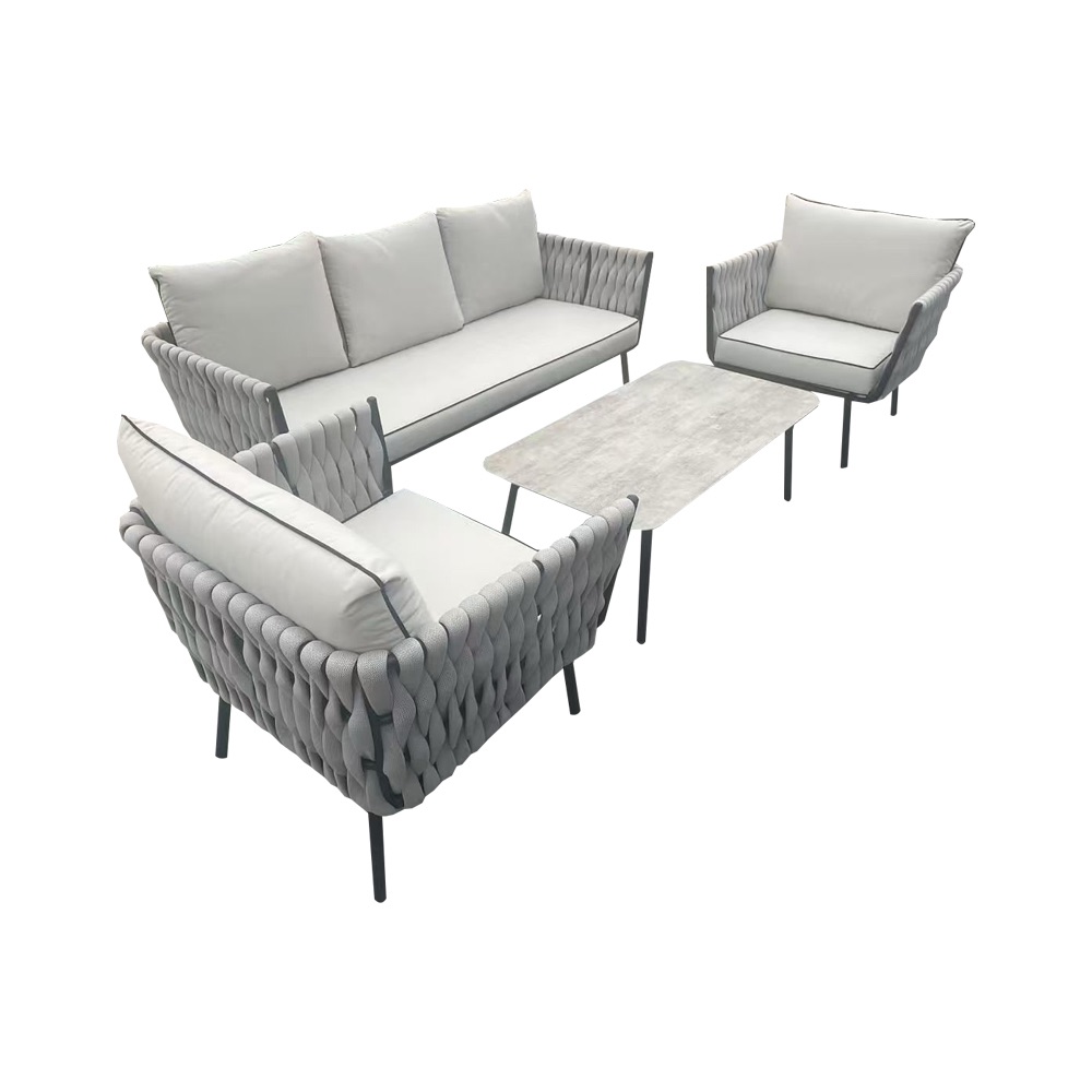 Grey Weave Garden Corner Group with Benches & Coffee Table