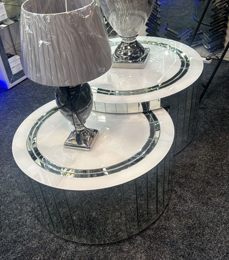 Bianco White & Mirrored Round Coffee Tables