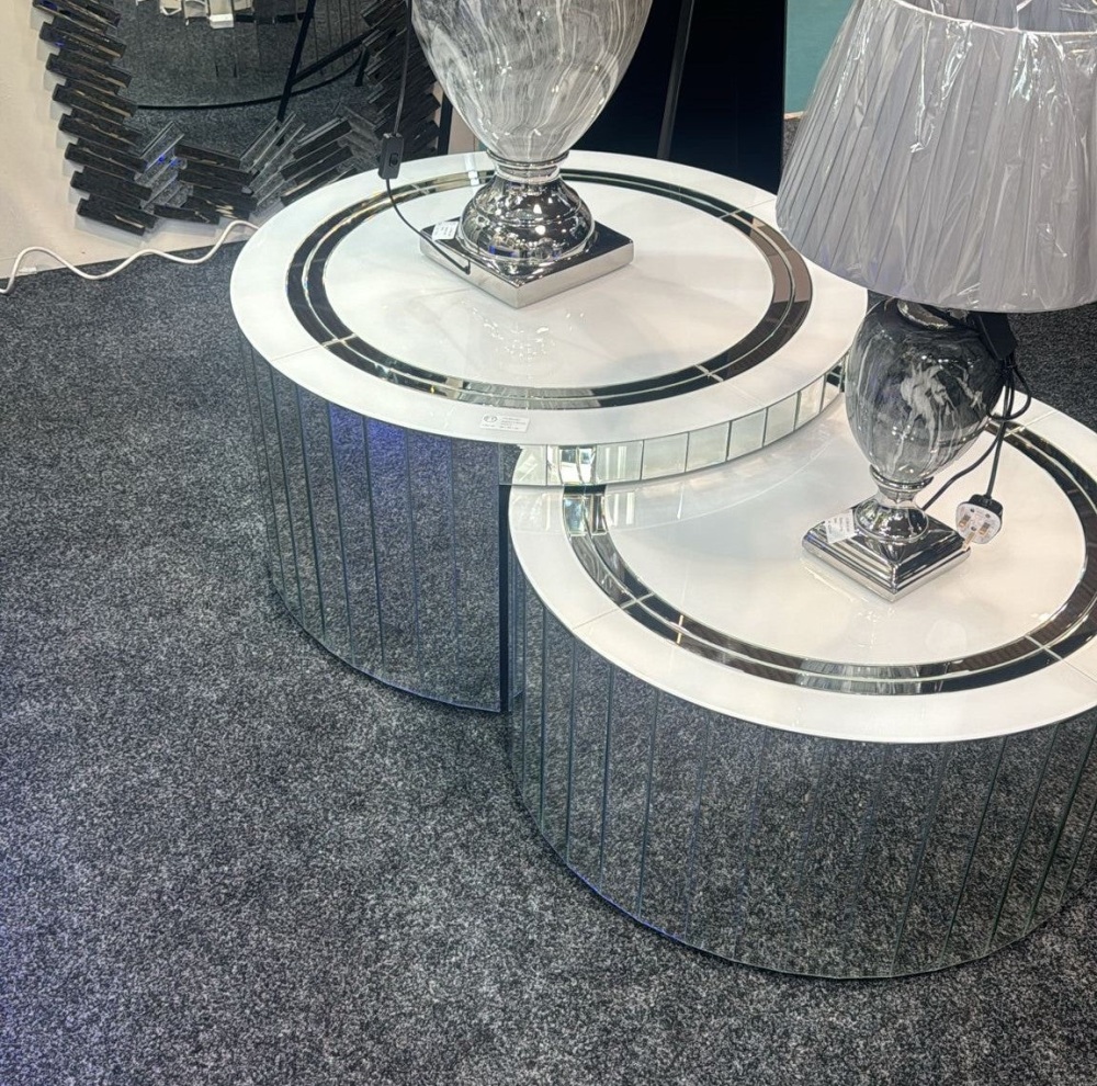 Bianco White & Mirrored Round Coffee Tables