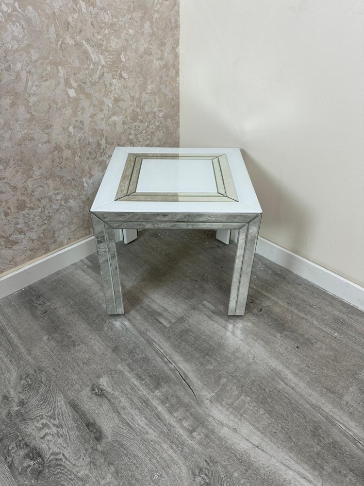 Bianco White & Mirrored Square Lamp Table