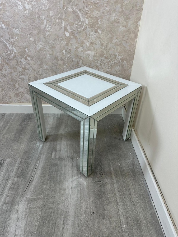 Bianco White & Mirrored Square Lamp Table