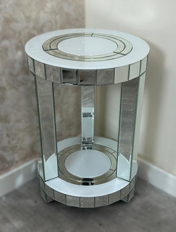 Bianco White & Mirrored Round Lamp Table Small