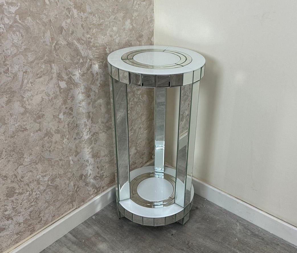 Bianco White & Mirrored Round Lamp Table Large