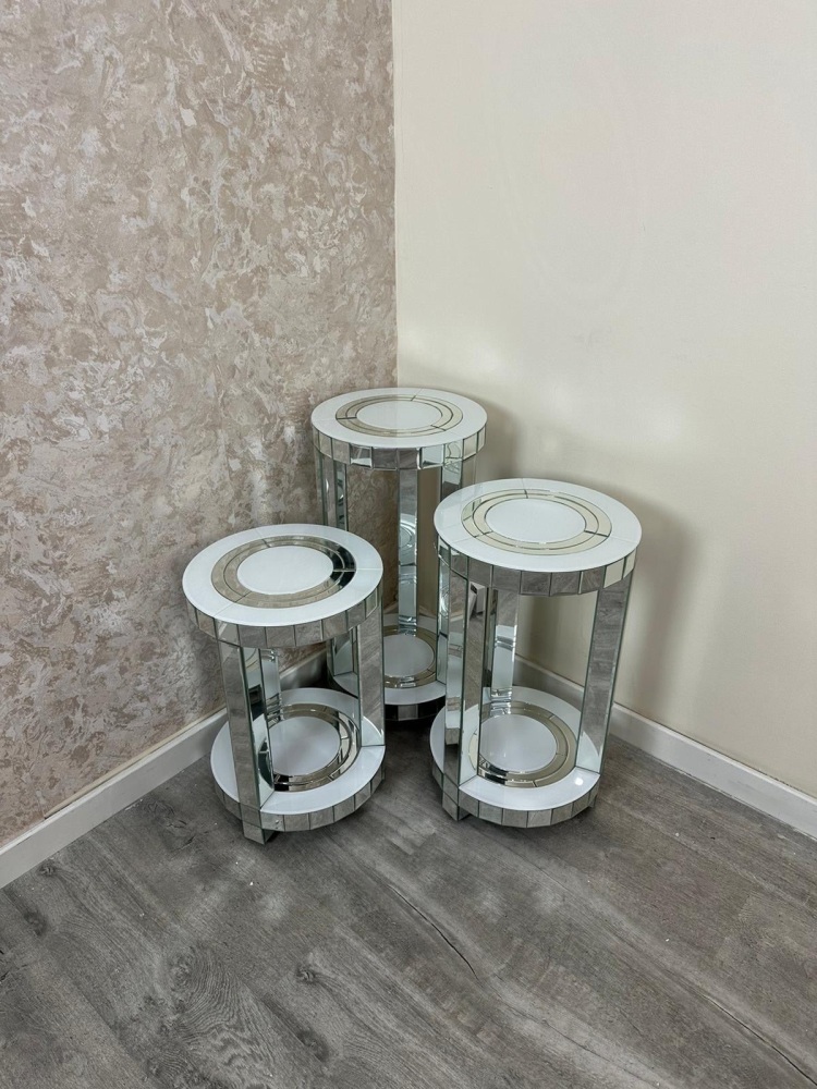 Bianco White & Mirrored Round Lamp Table Large