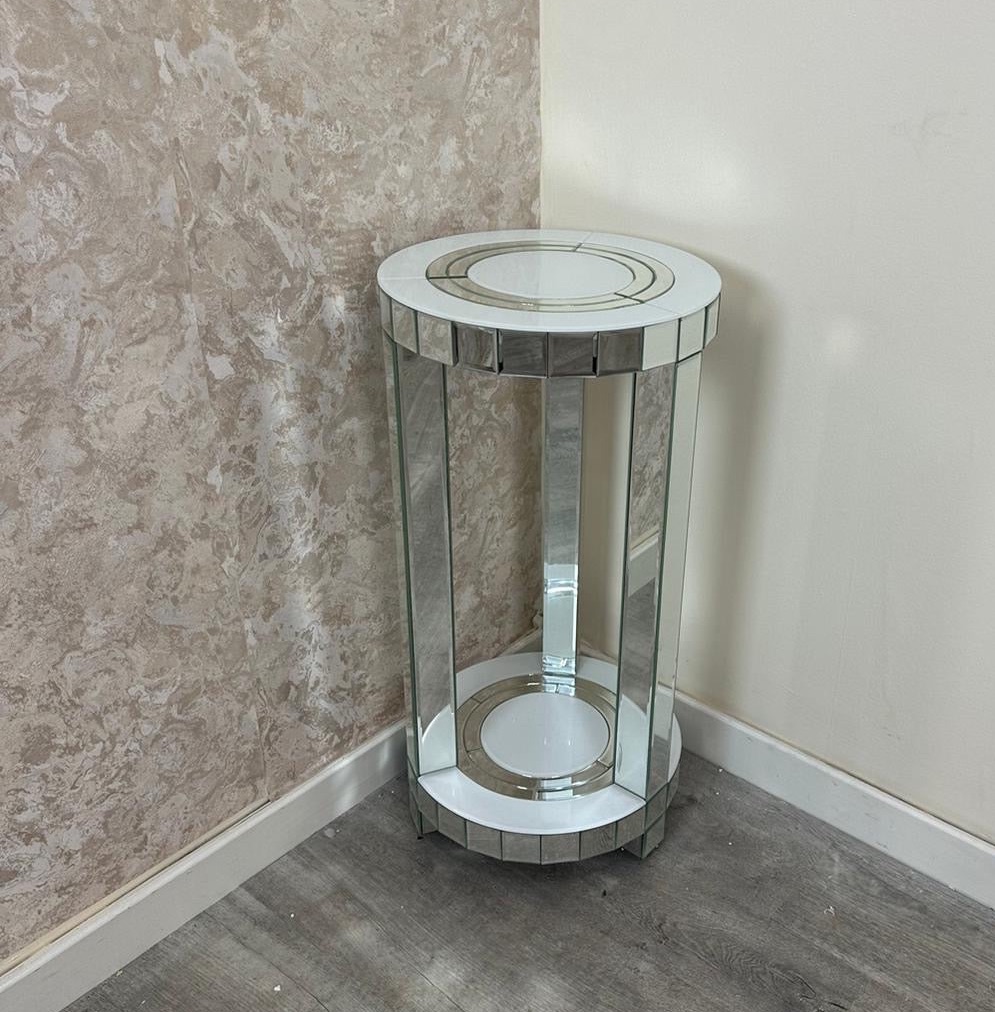 Bianco White & Mirrored Round Lamp Table medium