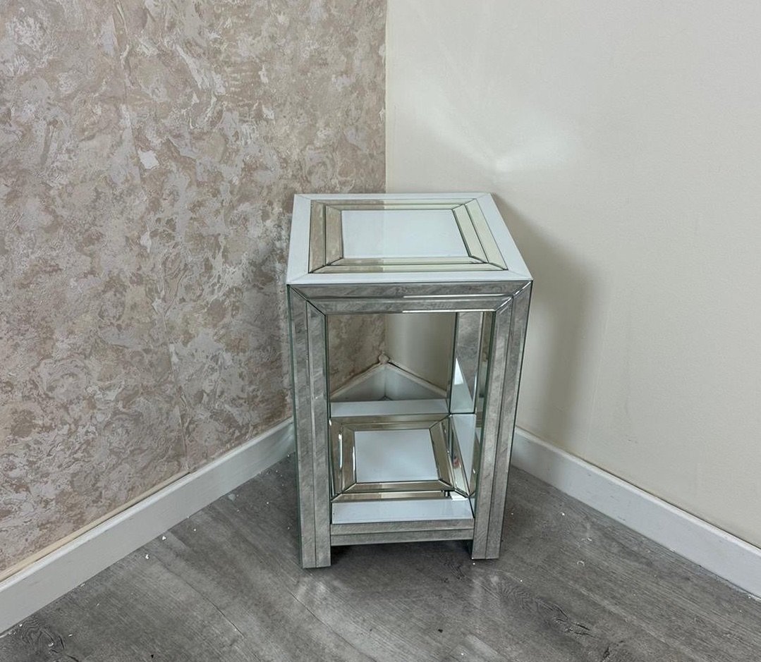 Bianco White & Mirrored Square Lamp Table Small