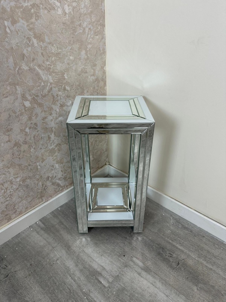 Bianco White & Mirrored Square Lamp Table medium