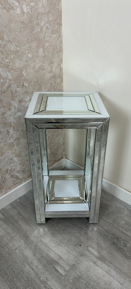 Bianco White & Mirrored Square Lamp Table Large