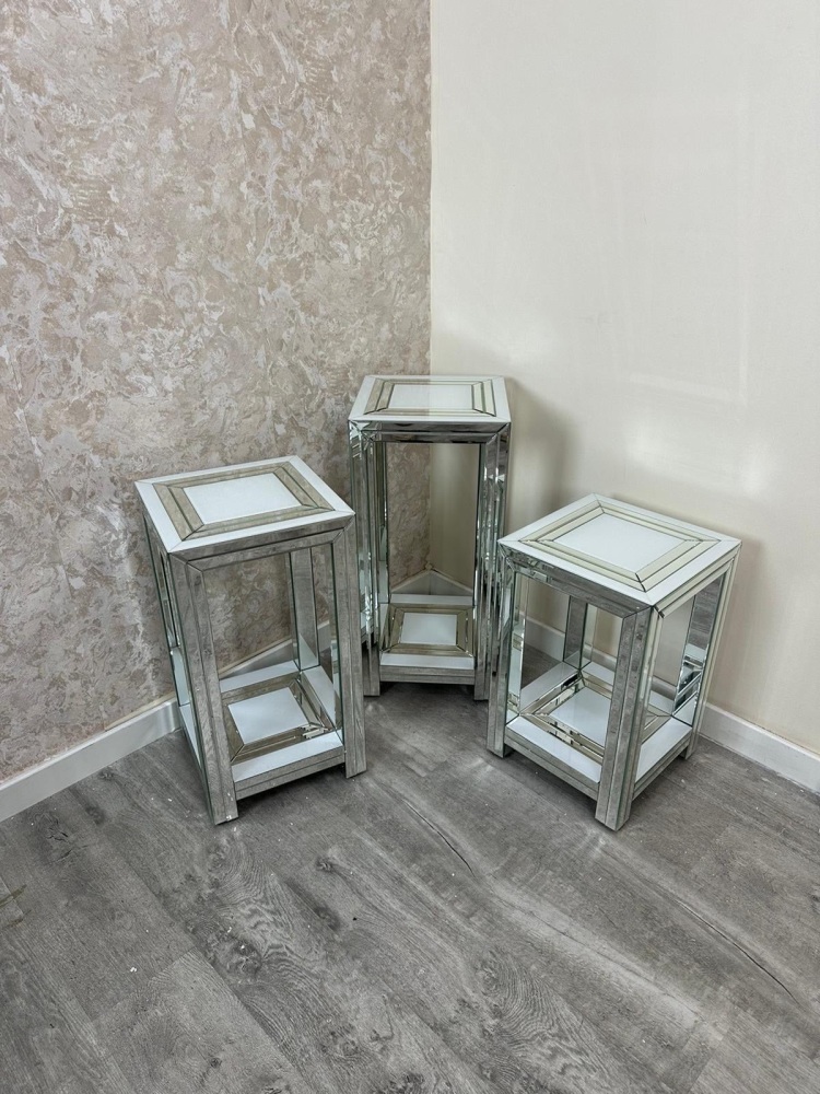 Bianco White & Mirrored Square Lamp Table Large