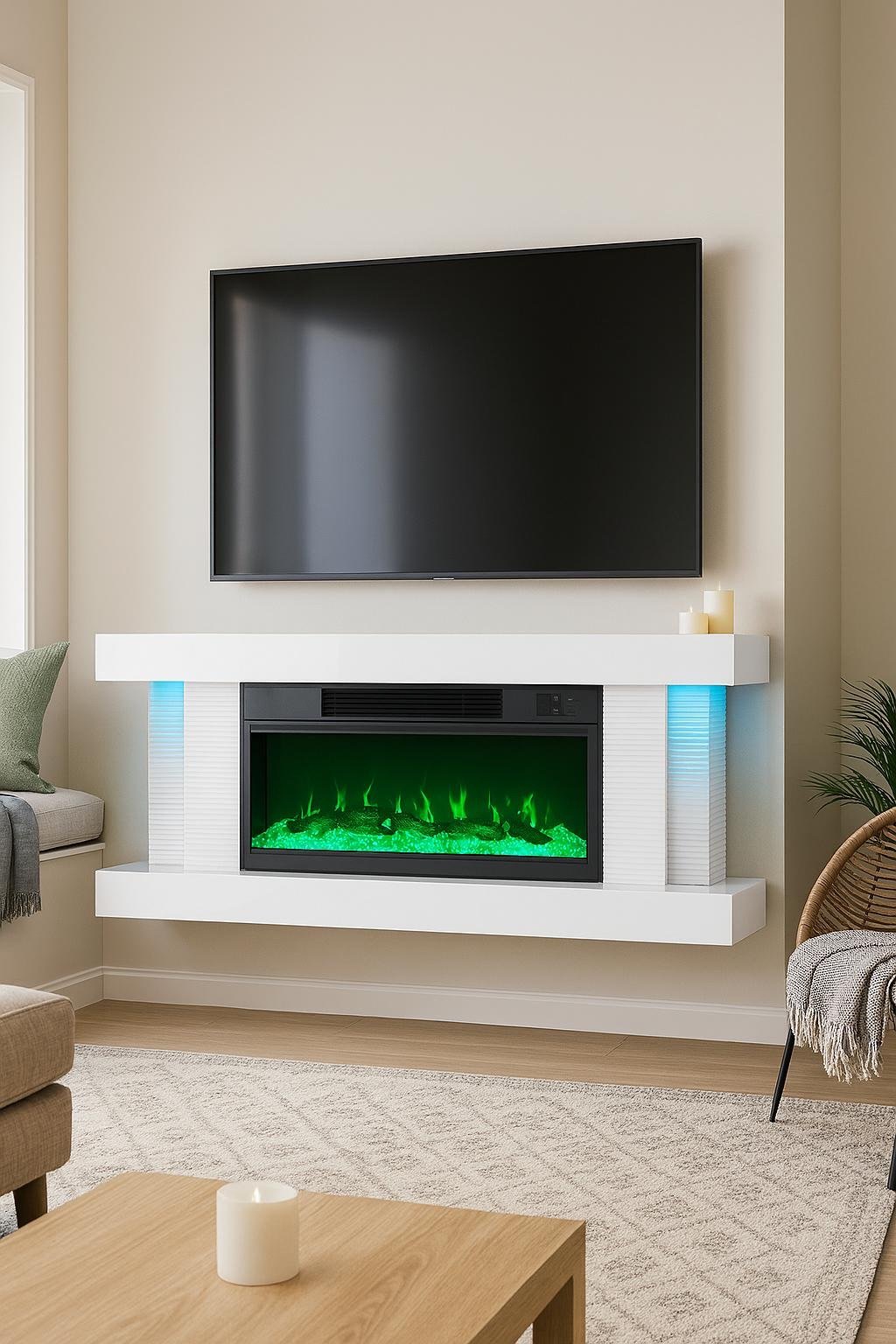 New White Mirrored Fire TV Media Unit with Bluetooth, Wireless Charging & U