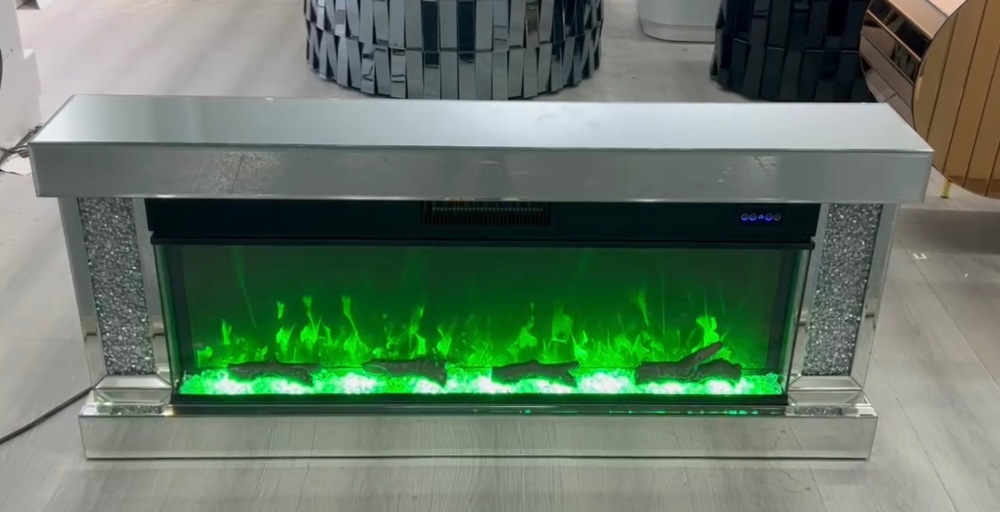# Diamond Crush Sparkle Wall Mounted Mirrored Fire Surround with Multi colour Changing Flame