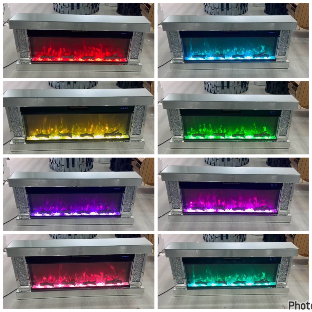 # Diamond Crush Sparkle Wall Mounted Mirrored Fire Surround with Multi colour Changing Flame