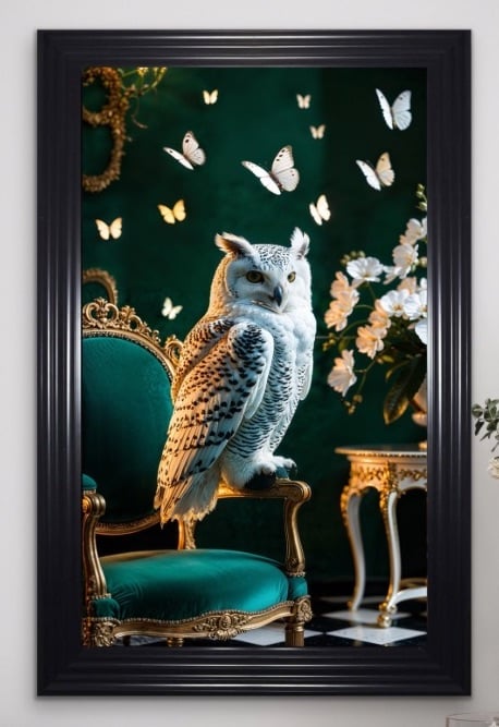 Eira The Regal Owl Amidst Baroque Elegance Framed Wall Art  115cm x 75cm